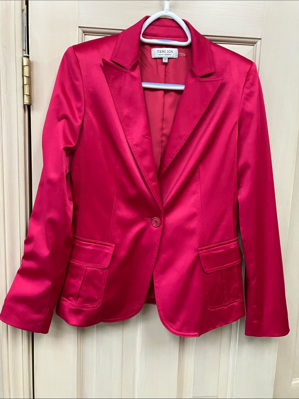 Teri Jon Satin Single-Button Hot Pink Blazer